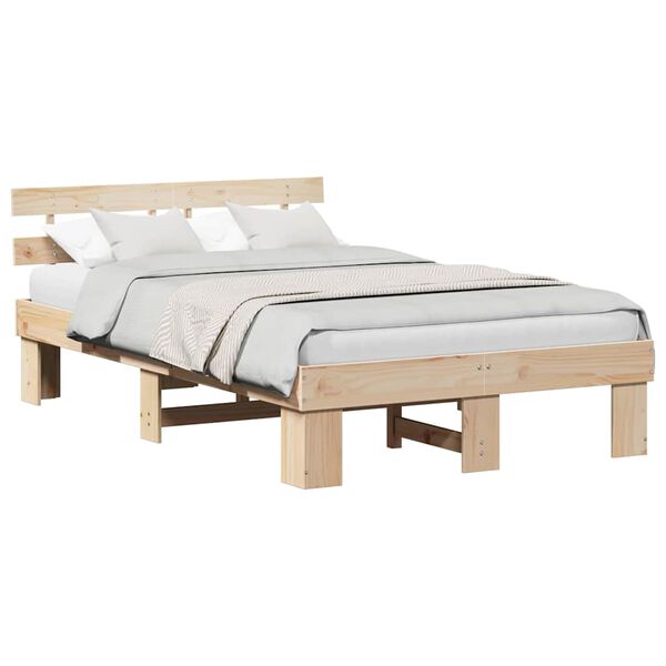 vidaXL Bed Frame with Headboard Natural 120 x 200 cm Solid Pine Wood