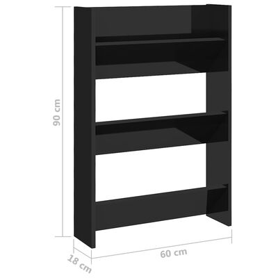 vidaXL Wall Shoe Cabinet High Gloss Black 60x18x90 cm Engineered Wood