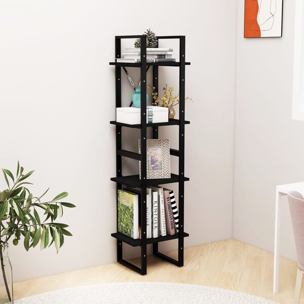vidaXL 4-Tier Book Cabinet Black 40x30x140 cm Solid Pine Wood