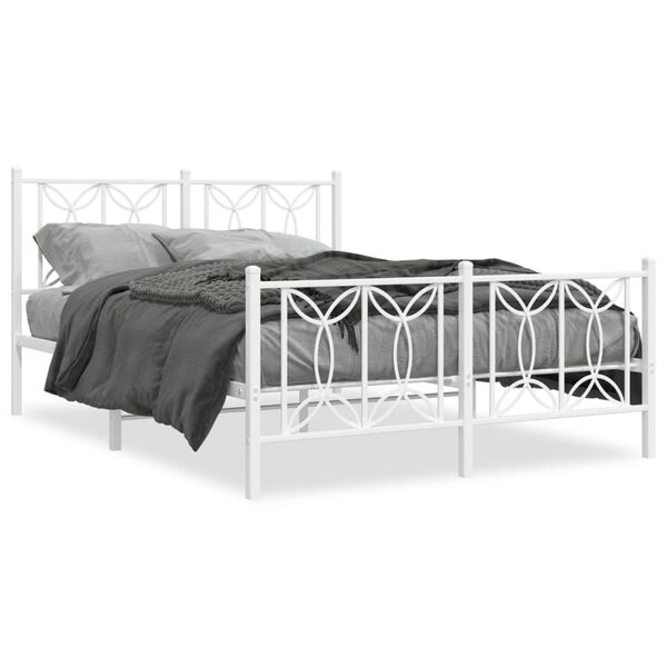 vidaXL Metal Bed Frame without Mattress with Footboard White 140x190cm
