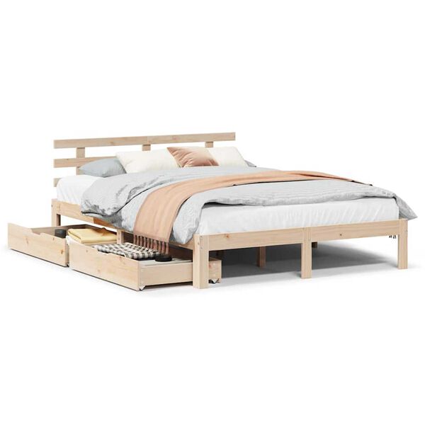 vidaXL Bed Frame with Drawers without Mattress 135x190 cm Double