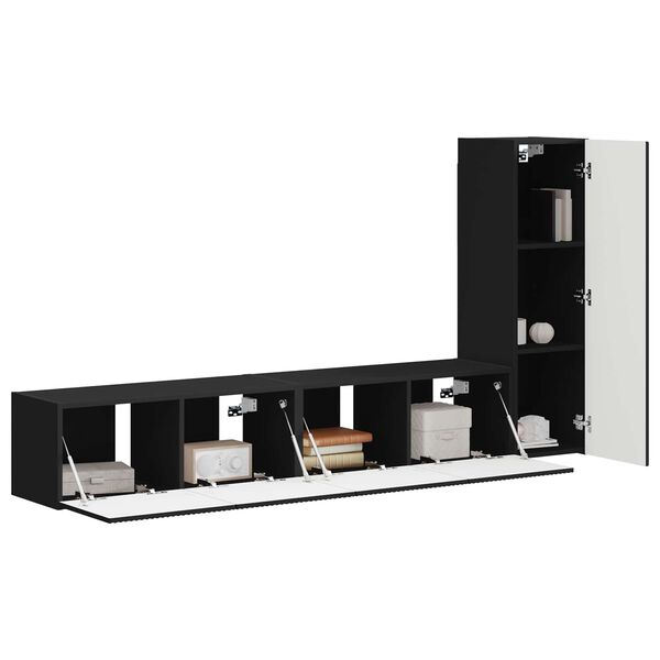 vidaXL TV Cabinet Set Wall-mounted 3 pcs Black Engineered Wood