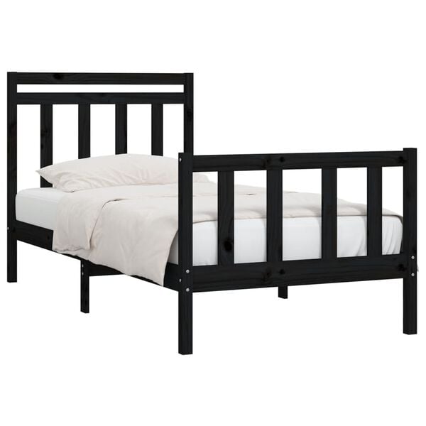 vidaXL Bed Frame without Mattress Black Solid Wood Pine 100x200 cm