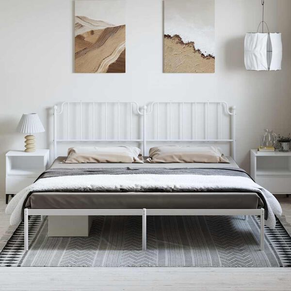 vidaXL Metal Bed Frame without Mattress with Headboard White 193x203cm