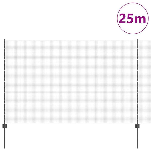 vidaXL Fence and Post Grey 1.5 x 25 m Steel