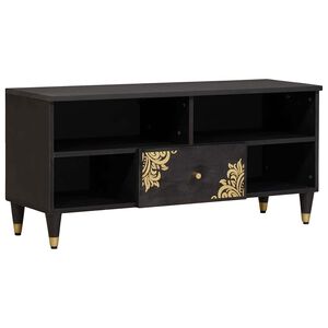 vidaXL TV Cabinet with Drawer Black 100 x 33 x 46 cm Solid Mango Wood