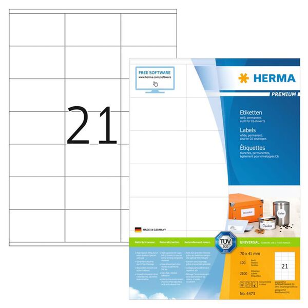 HERMA Permanent Labels PREMIUM A4 70x41 mm 100 Sheets