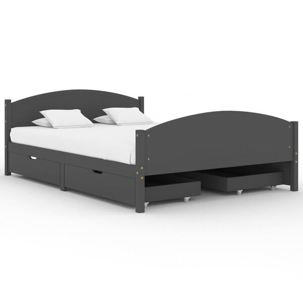 vidaXL Bed Frame without Mattress Dark Grey Solid Wood Pine 160x200 cm (322050+2x321990)