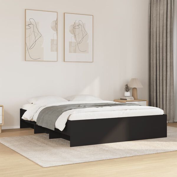 vidaXL Bed Frame without Mattress Black 150x200 cm King Size Engineered Wood