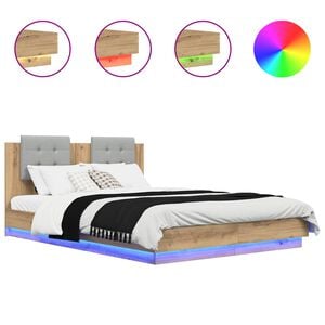 vidaXL Bed Frame with Headboard with Storage Artisan Oak 120 x 200 cm