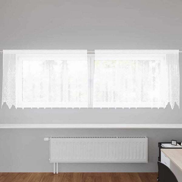 vidaXL Lace Curtain with Curtains Floral White 100 x 300 cm Polyester