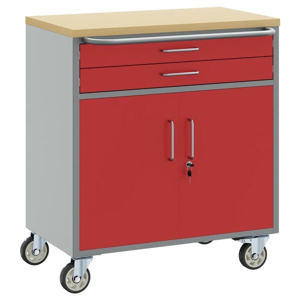 vidaXL Workshop Bench with Drawer Red and Grey 75 x 45 x 85 cm