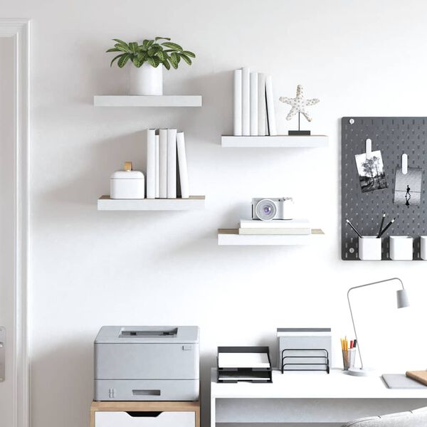vidaXL Floating Wall Shelves 4 pcs Oak and White 50x23x3.8 cm MDF