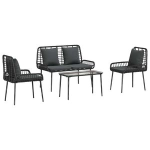 vidaXL Garden Furniture Set 4 pcs Black and Cream Poly Rattan