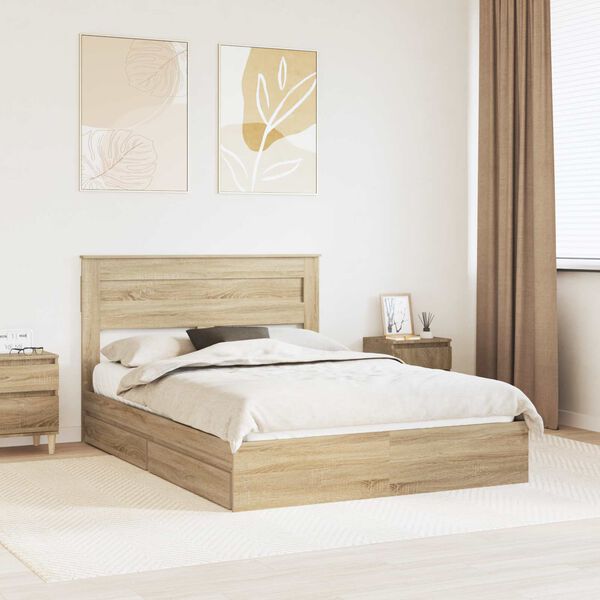vidaXL Storage Bed with Drawer Sonoma Oak 140 x 200 cm Engineered Wood