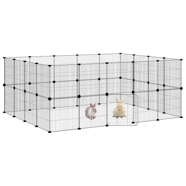 vidaXL 36-Panel Pet Cage with Door Black 35x35 cm Steel