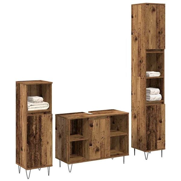 vidaXL Bathroom Furniture Set with Door 3 pcs Old Wood Engineered Wood