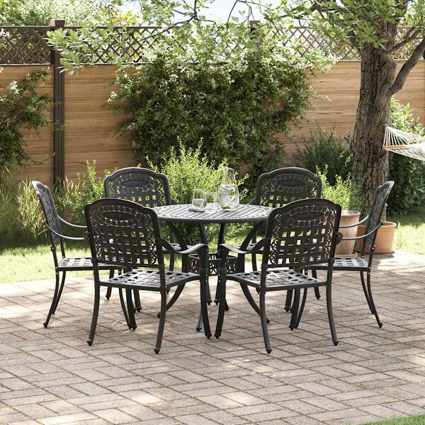 vidaXL Garden Dining Set 7 pcs Black 90 x 90 x 75 cm Cast Aluminium
