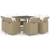 vidaXL Garden Dining Set | Beige | PE rattan, steel, tempered glass | Standard