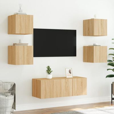 vidaXL TV Wall Cabinet with LED Lights Sonoma Oak 30.5x35x30 cm