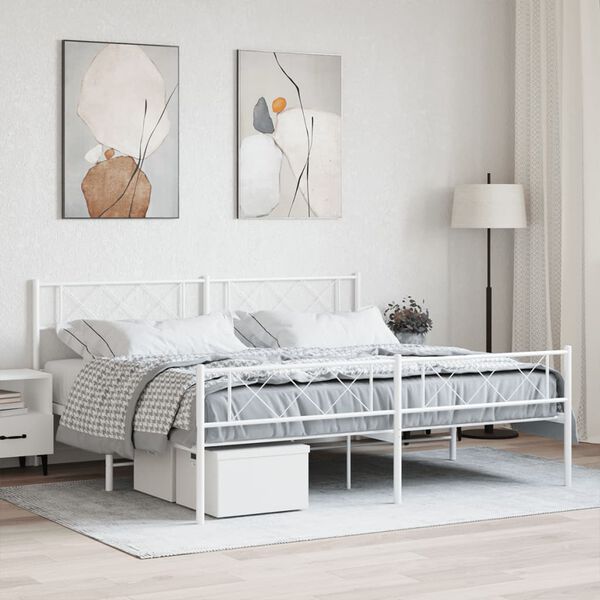 vidaXL Metal Bed Frame without Mattress with Footboard White 180x200cm