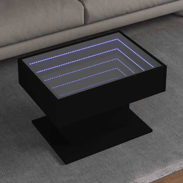 vidaXL Coffee Table with LED Black 70x50x45 cm Engineered Wood