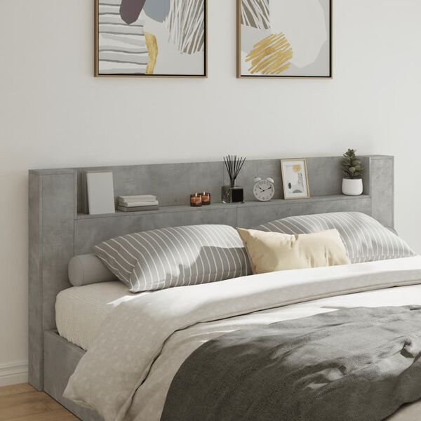 vidaXL Headboard Cabinet with LED Concrete Grey 220x16.5x103.5 cm