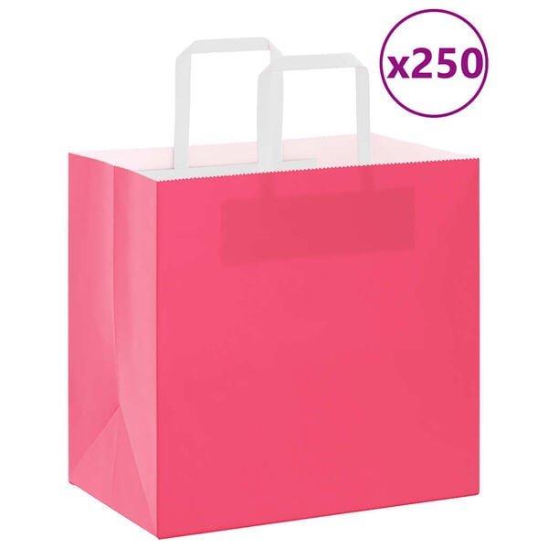 vidaXL Paper Bags 250 pcs with Handles Pink 26x17x25 cm