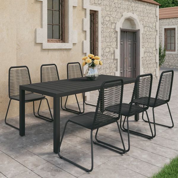 vidaXL 7 Piece Garden Dining Set PVC Rattan Black