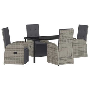 vidaXL Garden Dining Set with Cushion 5 pcs Grey Poly Rattan