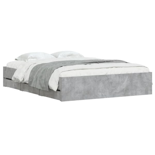 vidaXL Bed Frame with Drawers without Mattress Concrete Grey 150x200 cm King Size