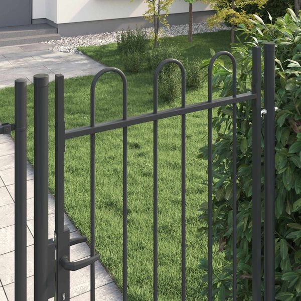 vidaXL Fence Gate Boxtel Single Door with Arched Top Steel 1x1.75 m Black