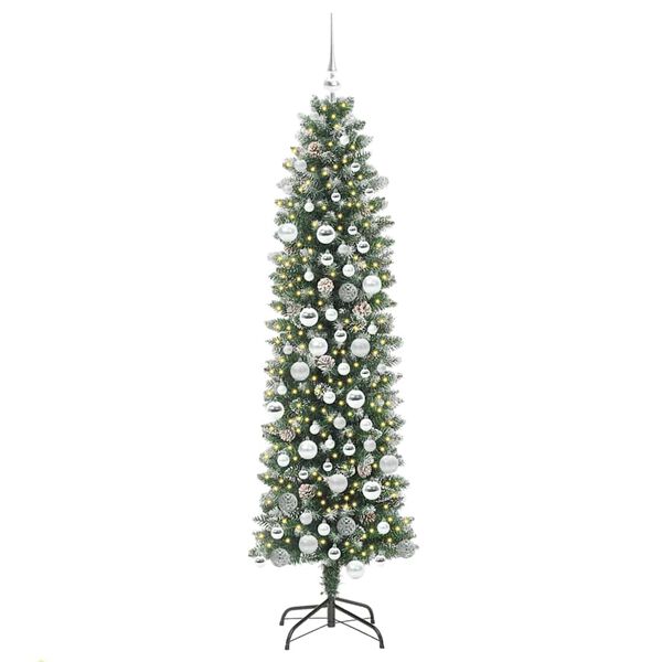 vidaXL Artificial Slim Christmas Tree Green and White 180 cm