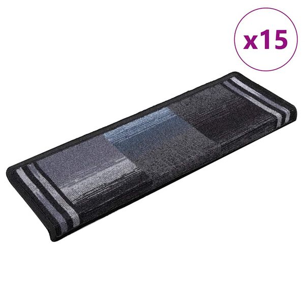 vidaXL Stair Mats Self-adhesive 15 pcs 65x21x4 cm Black and Grey