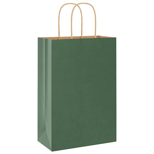 vidaXL Paper Bags 250 pcs with Handles Green 21x11x31 cm