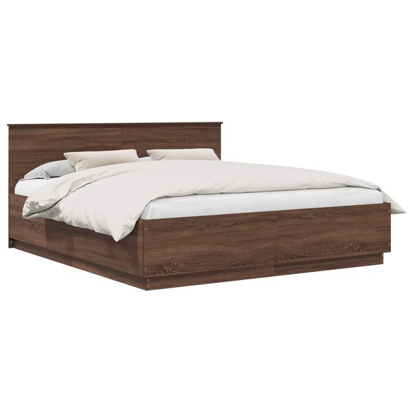 vidaXL Bed Frame with Headboard Brown Oak 200 x 200 cm Engineered Wood