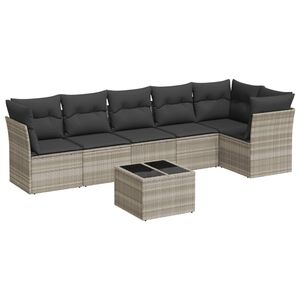 vidaXL 7 Piece Garden Sofa Set with Cushions Light Grey Poly Rattan