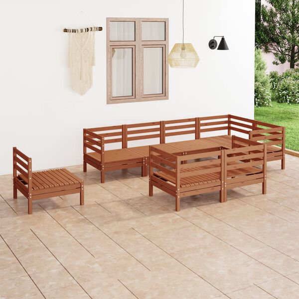 vidaXL 8 Piece Garden Lounge Set Solid Wood Pine Honey Brown