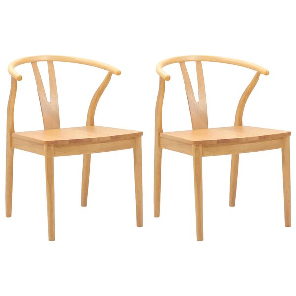 vidaXL Dining Chair 2 pcs Natural Solid Rubber Wood