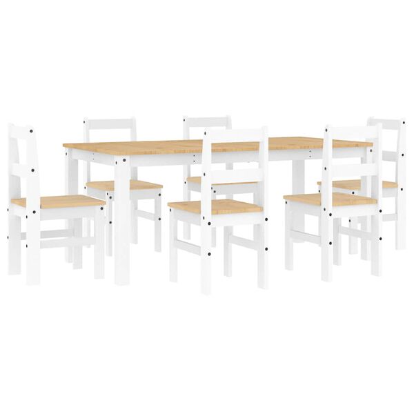 vidaXL 7 Piece Dining Set PANAMA White Solid Wood Pine