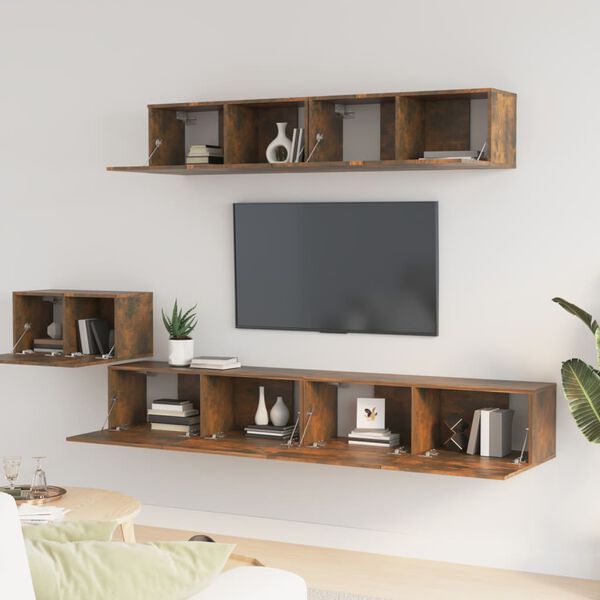 vidaXL 5 Piece TV Cabinet Set Smoked Oak Engineered Wood