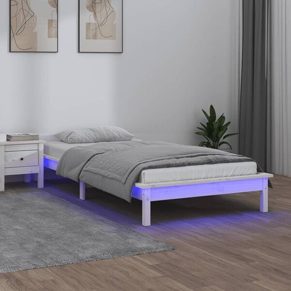 vidaXL LED Bed Frame without Mattress White 90x200 cm Solid Wood