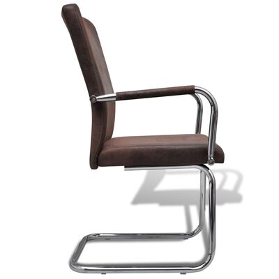 vidaXL Cantilever Dining Chairs 2 pcs Brown Faux Leather