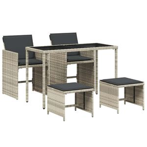 vidaXL 5 Piece Garden Dining Set with Cushions Light Grey Poly Rattan