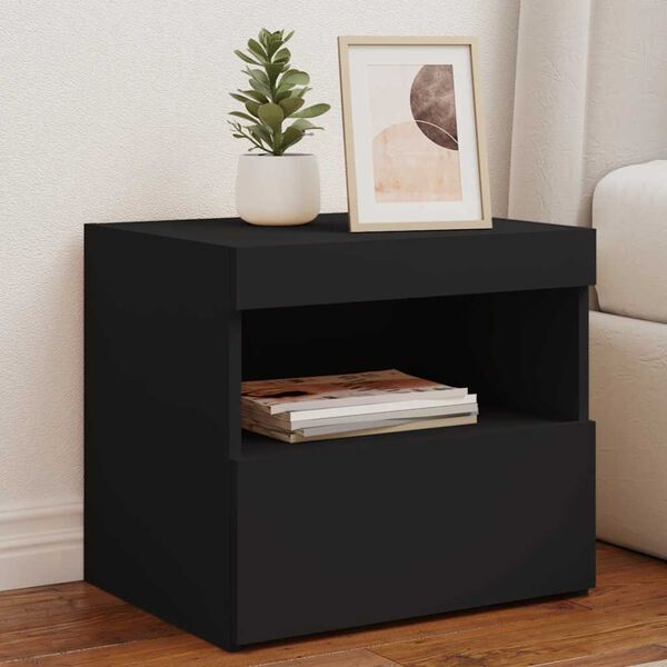 vidaXL Bedside Cabinets with LED Lights 2 pcs Black 50x40x45 cm