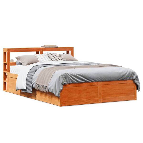 vidaXL Bed Frame with Headboard Wax Brown 150x200 cm King Size Solid Wood Pine