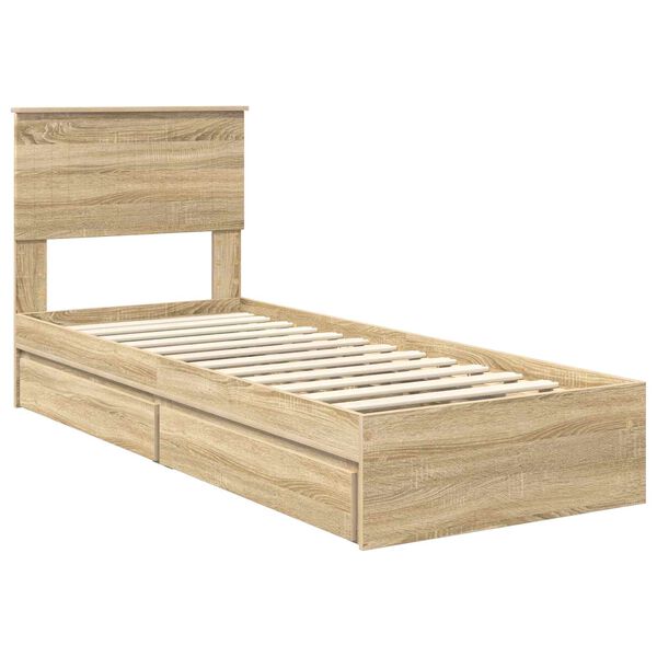 vidaXL Storage Bed with Drawer Sonoma Oak 75 x 190 cm Engineered Wood
