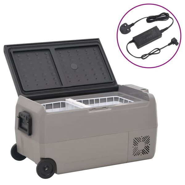 vidaXL Cool Box with Wheel and Adapter Black Grey 60 L PP PE