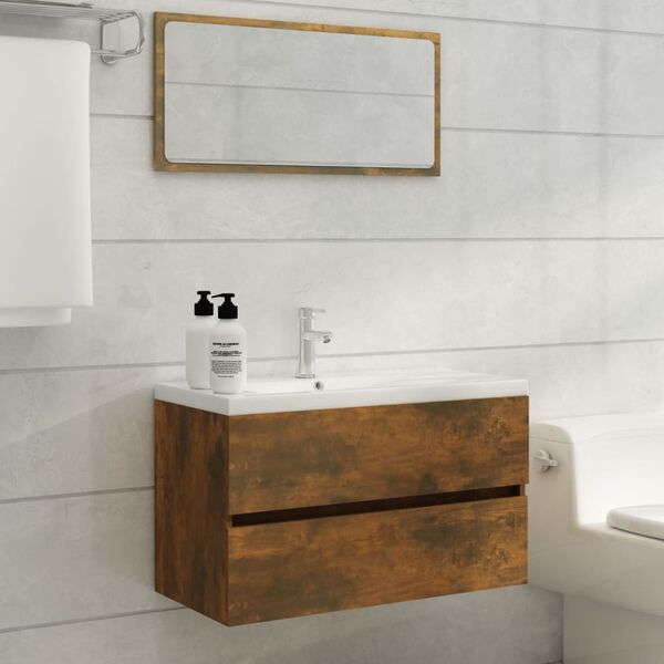 vidaXL Sink Cabinet with Built-in Basin Smoked Oak Engineered Wood