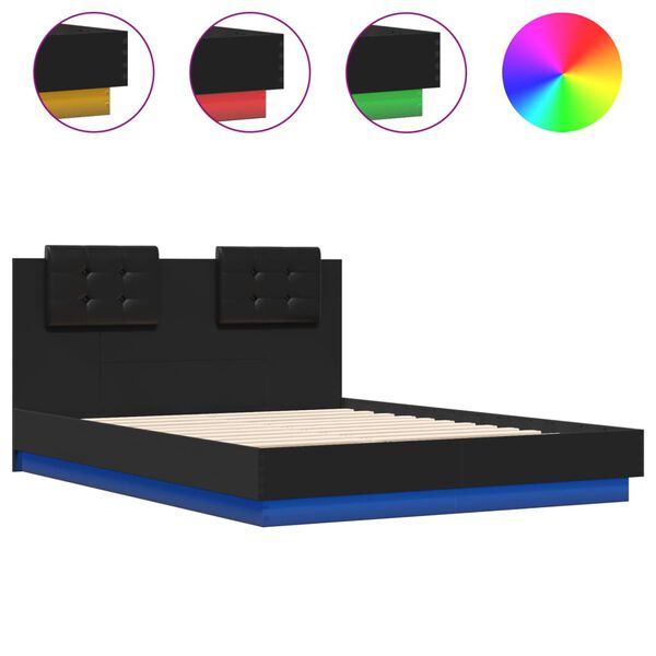vidaXL Bed Frame with LED without Mattress Black 135x190 cm Double
